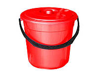 Пищевое пластиковое ведро с крышкой, объем 15 литров, ТМ МЕД (красный цвет)