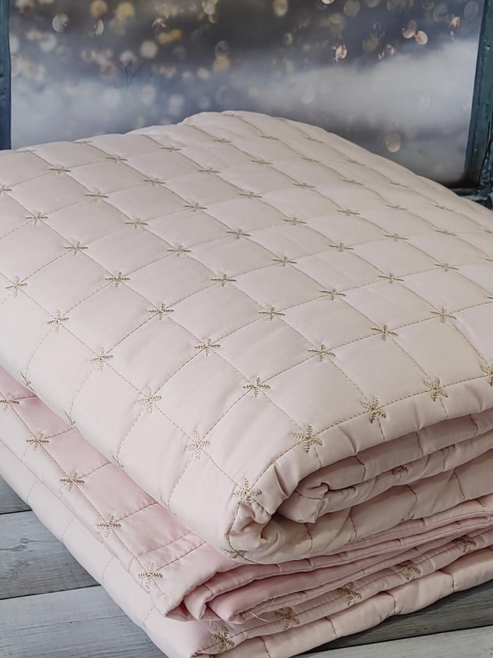 Покривало бавовняне стьобане 250 на 260 см з наволочками Istanbul Hazal рожеве, фото 1