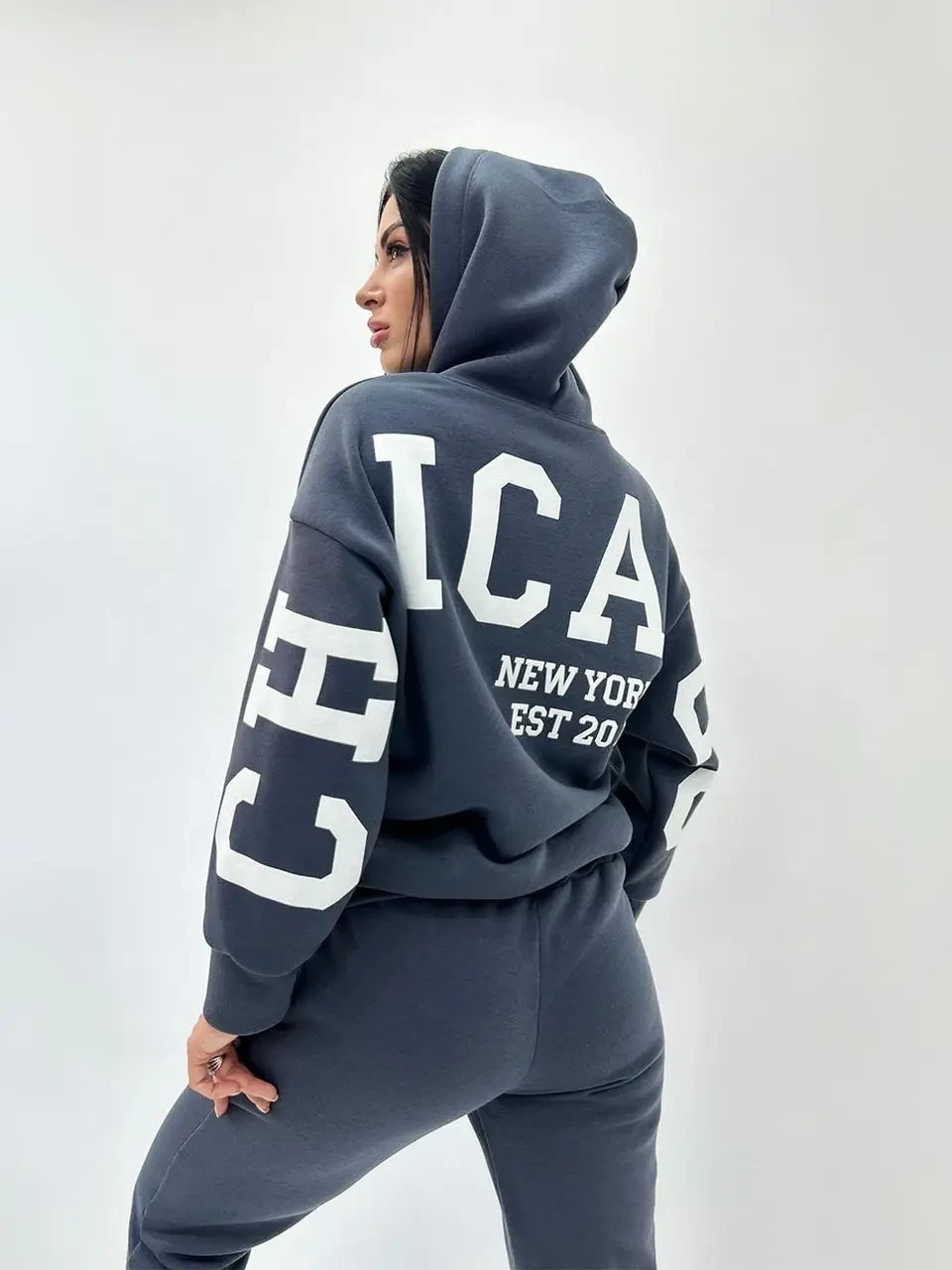 Жіночий спортивний костюм брюки з високою посадкою на флісі