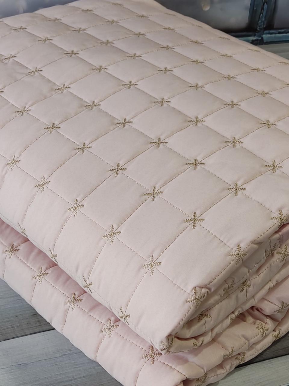 Покривало полуторне стьобане 180 на 240 см з наволочкою Istanbul Hazal рожеве, фото 1