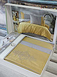 Постільна білизна з вишивкою євро розмір ранфорс Romeo Home жовта, фото 3