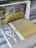 Постільна білизна з вишивкою євро розмір ранфорс Romeo Home жовта, фото 4