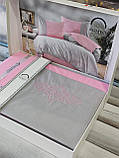 Постільна білизна з вишивкою євро розмір ранфорс Romeo Home сіро рожева, фото 4