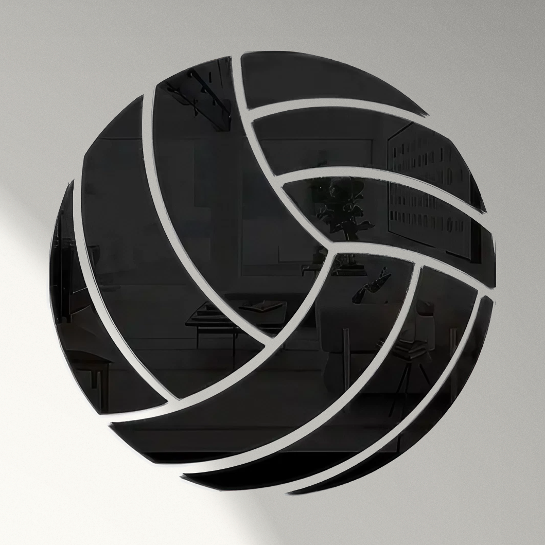 Дзеркальна наліпка на стіну у вигляді волейбольного м'яча "Volleyball" — акрилова панель для декору, самоклейна 1 шт.