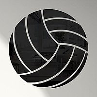 Дзеркальна наліпка на стіну у вигляді волейбольного м'яча "Volleyball" — акрилова панель для декору, самоклейна 1 шт.