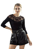 Женская блуза черного цвета с гипюровыми вставками. Модель Cameron Eldar