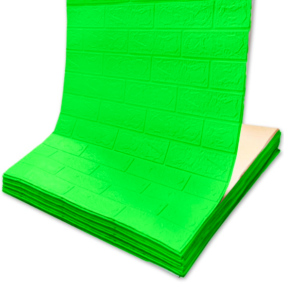3D панелі самоклейка під зелену цеглу 3 мм, самоклеючі 3Д панелі для стін у рулоні 3.08 м, фото 1