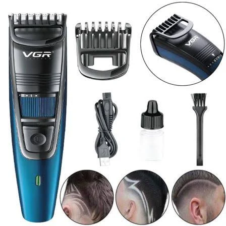 Машинка триммер для стрижки волос и бороды аккумуляторная с насадками VGR USB 5W Blue VGR-052 (60) - фото 2 - id-p1943278107