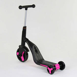 Самокат 3в1 Best Scooter S 868, самокат-велобіг-велосипед, світло, колеса PU, Рожевий (212), фото 3