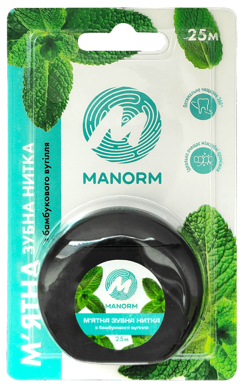 Мятная зубная нить с бамбуковым углем Manorm 25м - фото 1 - id-p1993096957