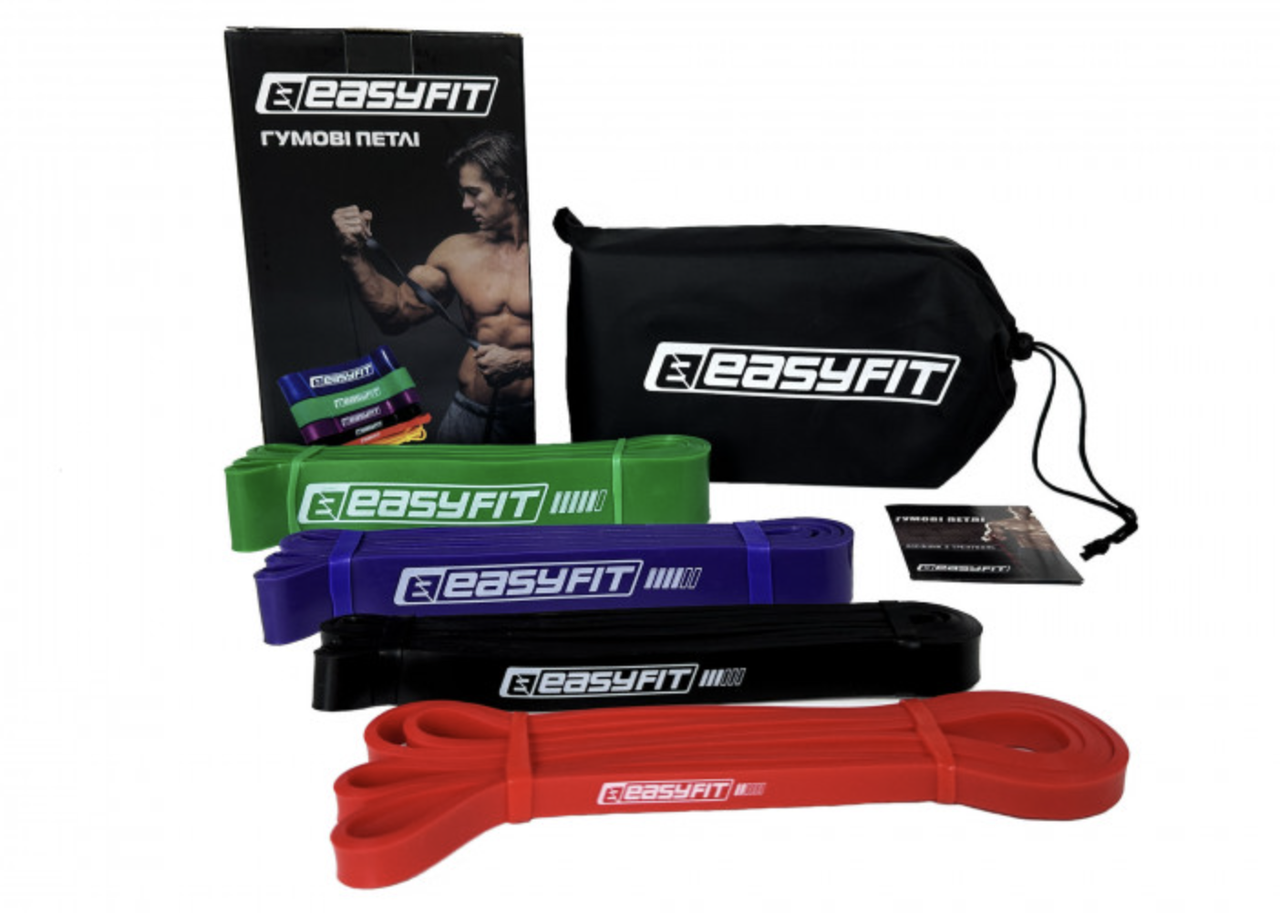 Резиновые петли EasyFit для тренировок (набор 2 - 65 кг - 4 шт), Резина ...