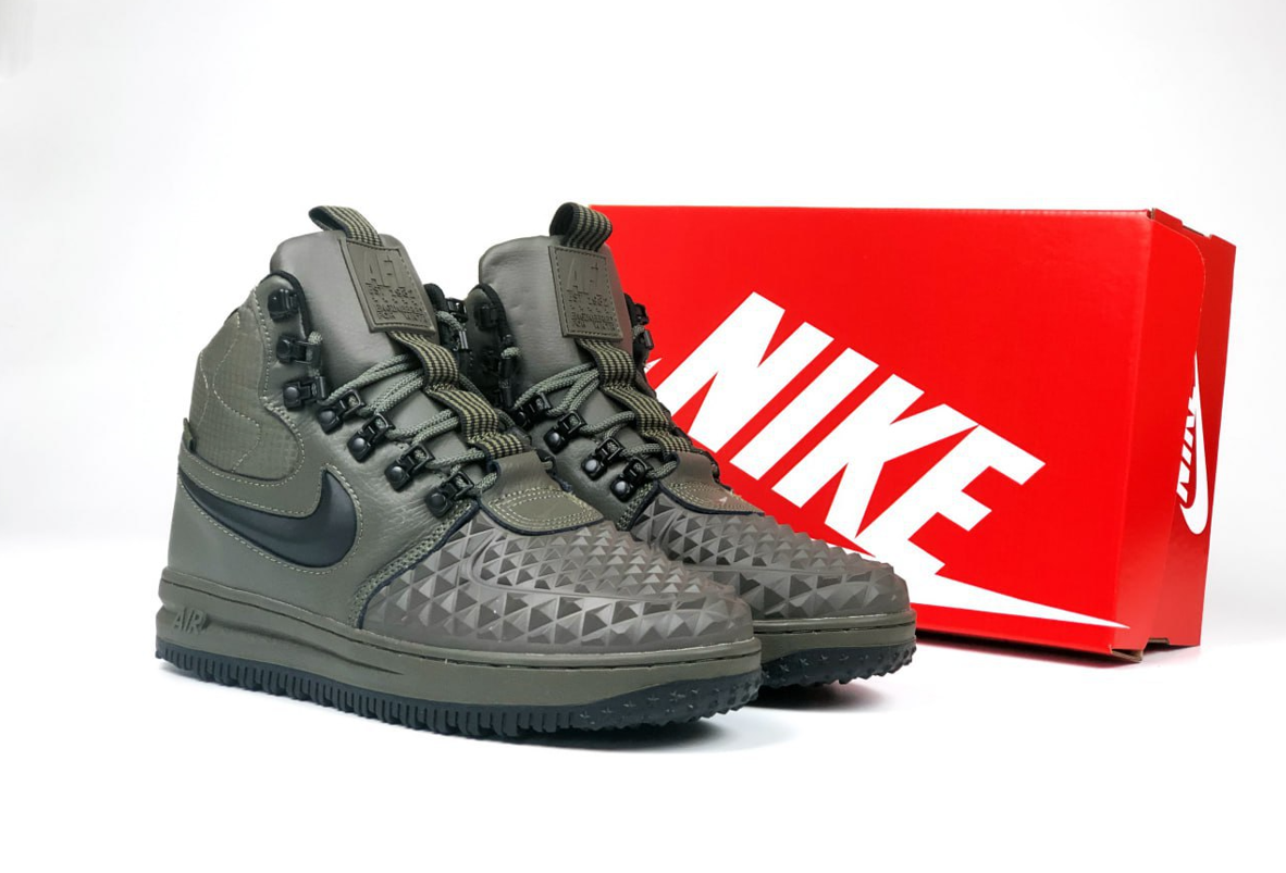 Чоловічі зимові кросівки Nike Lunar Force 1 Duckboot 17 Khaki Хакі Взуття Найк Лунар Форс чорні високі з хутром