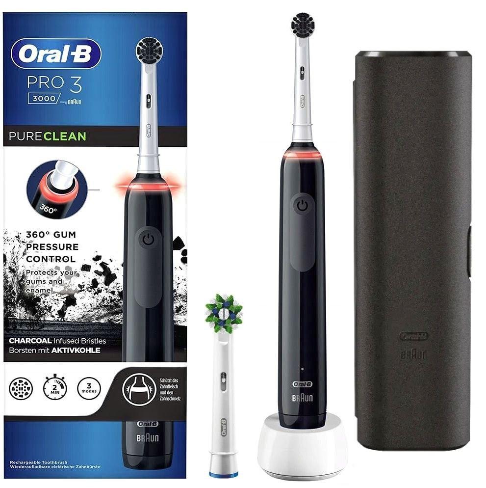 Електрична зубна щітка  Braun Oral-B Pro 3 3000 Pure Clean Black з дорожнім футляром + додаткова насадка