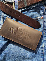 Купюрница-портмоне Биткойн кожаная унисекс, кожа Crazy Horse 504120 коричневый