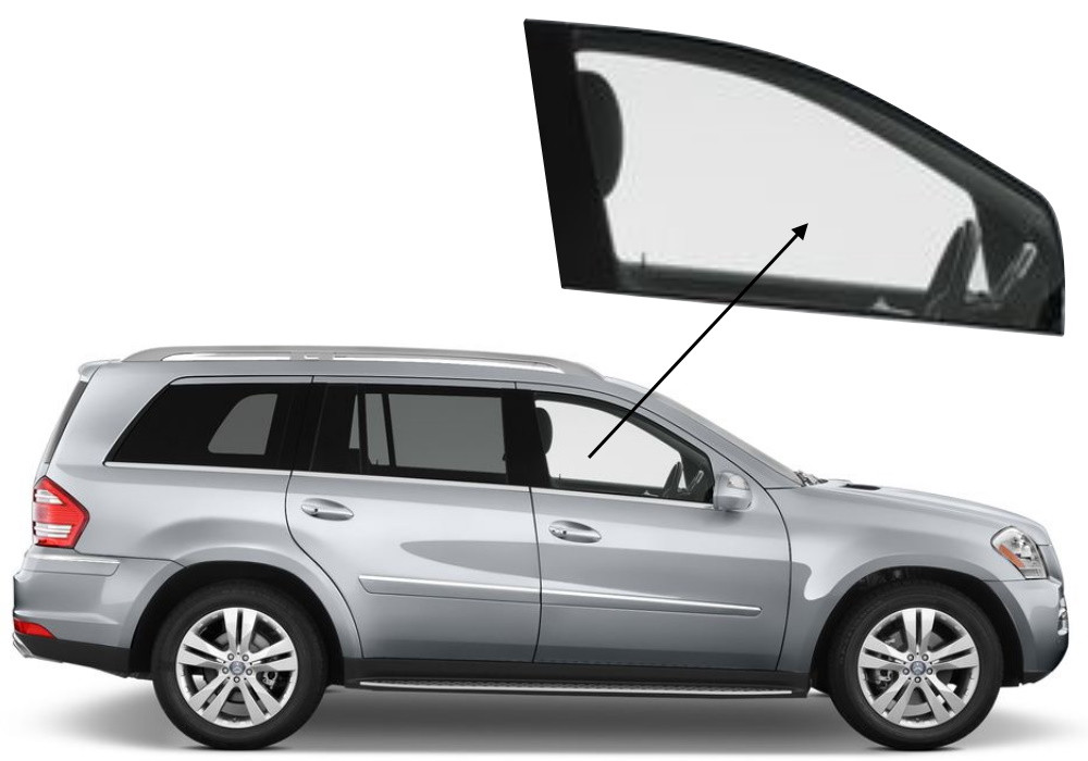Бічне скло Mercedes GL 2006-2011 W164 передніх дверей праве, фото 1