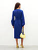 Нарядне вечірнє жіноче плаття-міді на запах з довгим рукавом, синє, фото 6