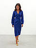 Вечірнє класичне плаття-міді, на запах з довгими рукавами, синє, фото 3