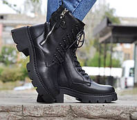 Кожаные женские ботинки черного цвета