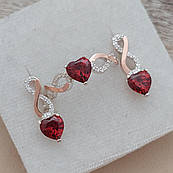 Набор из серебра и золота с белыми фианитами и красными фианитами в форме сердца