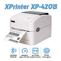 Термопринтер для друку етикеток Xprinter XP-420B + Bluetooth білий