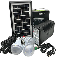 Портативная станция для зарядки Solar light system GD-8017-1, с 3 лампами и солнечной панелью / Фонарь