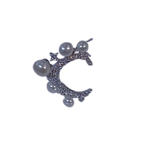 Каблучка зі стразами та перлами у формі півмісяця "Shining Pearls", срібло
