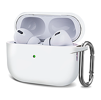 Чохол силіконовий захисний для навушників Apple AirPods Pro 2 white білий з карабіном