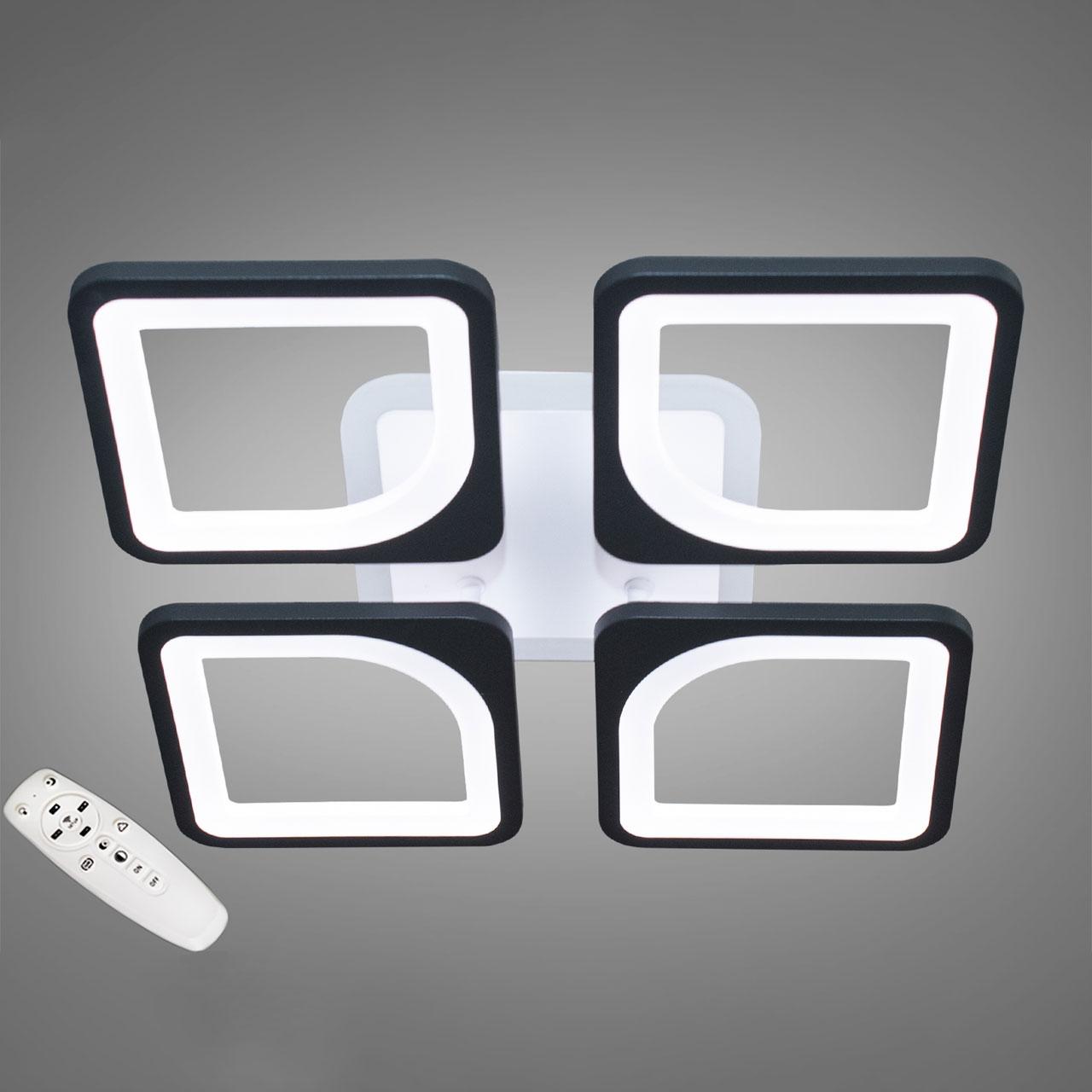 Світлодіодна квадратна люстра 80 Вт - з підсвічуванням основи, пультом, чорний каркас D-S9171/4BK 3color, фото 1