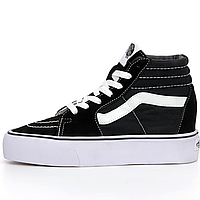 Кроссовки женские и мужские Vans Old Skool High Black White Platform / кеды Ванс олд скул черные высокие