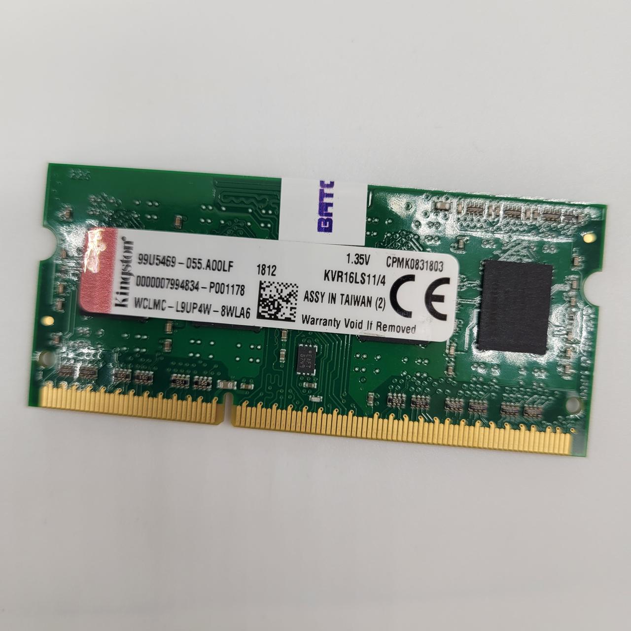 Оперативна пам'ять для ноутбука Kingston SODIMM DDR3L 4Gb 1600MHz PC3L-12800S 1R8 CL11 1.35V (KVR16LS11/4) Б/В