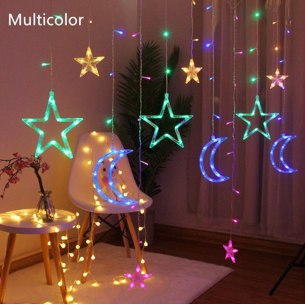 Гірлянда світлодіодна штора Зірки Місяць 138 led, 2.5м ширина, мульти колір