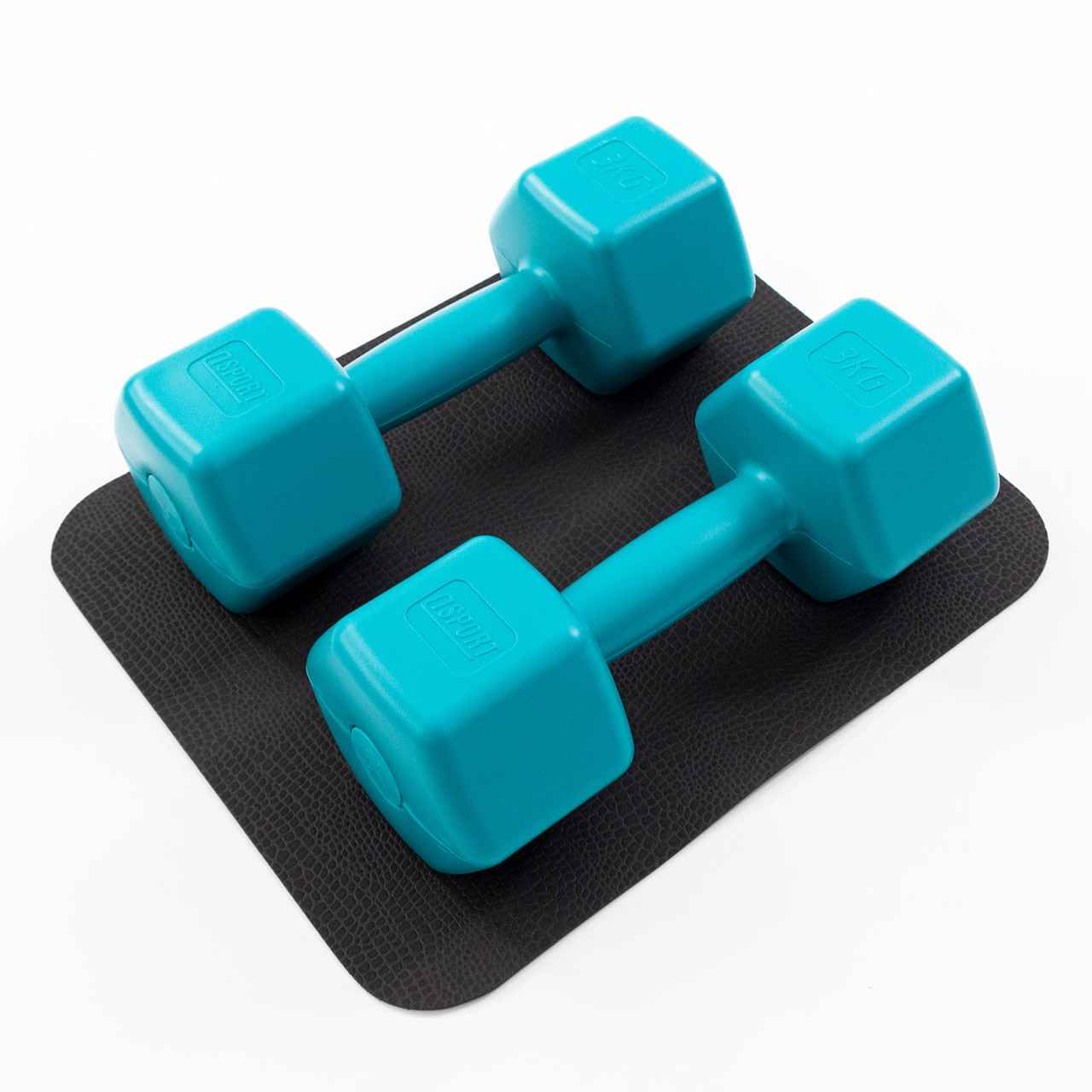 Гантелі для фітнесу пластикові цільні (нерозбірні) + килимок OSPORT Lite 2шт по 3 кг (OF-0216) Бірюзовий, фото 1
