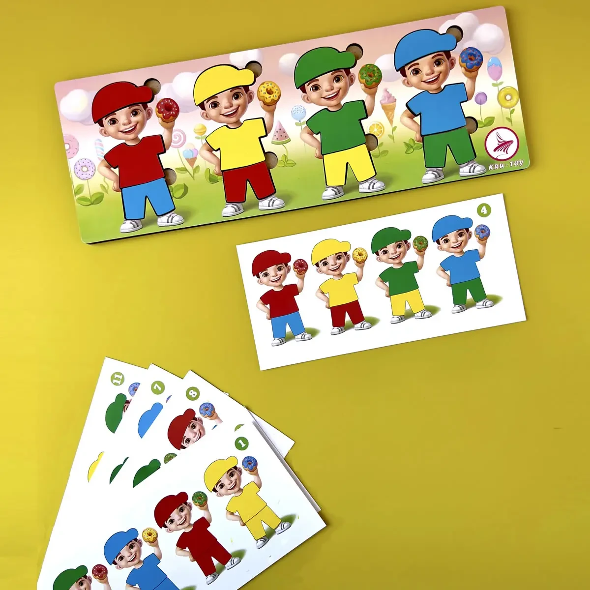 Дерев'яний пазл-сортер "Хлопчики з пончиками" розвиваюча гра для дітей