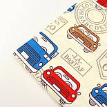 Сатин "Машинки" червоні,сині та коричневі на кремовому фоні No 160-282 с, фото 7