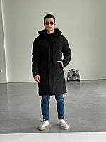 Мужская стильная зимняя тёплая курточка парка чёрного цвета топ качества