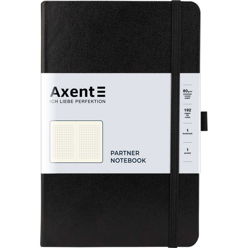 Книга записна Axent Partner 8201-01-A, A5-, 125x195 мм, 96 аркушів, клітинка, тверда обкладинка, чорна, фото 1