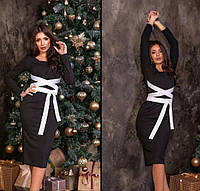 Жіноча Сукня-футляр чорного кольору, жіноча сукня, стильные женские платья с рукавом , р42, 44