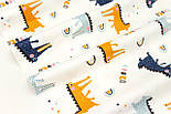 Сатин "Крокодили" гірчичні та сині на білому тлі No 160-240 с, фото 2