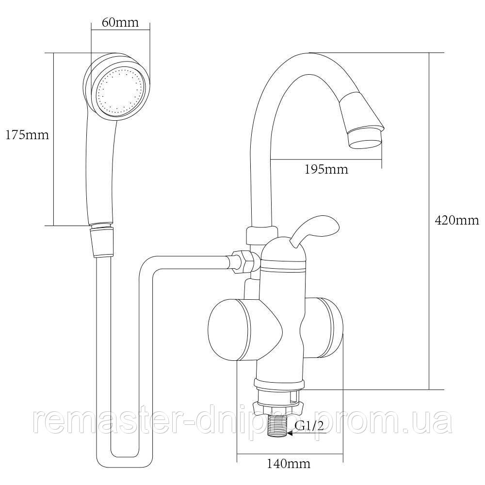 Кран-водонагреватель проточный LZ 3.0кВт 0.4-5бар для ванны гусак ухо на гайке AQUATICA LZ-6C111W (9795203) - фото 2 - id-p1993874990