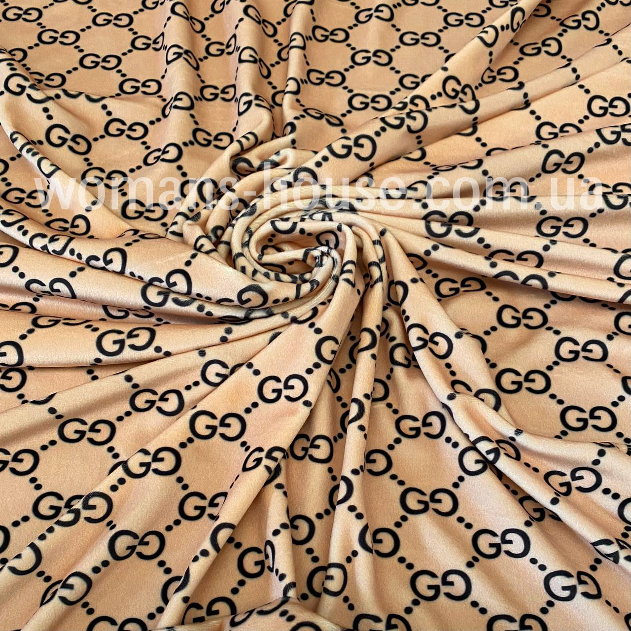 Велюр плюш друкований принт Бежевий, фото 1