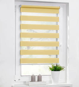 Рулонні штори день-ніч однотонні Світло-жовтий. Тканинні ролети,