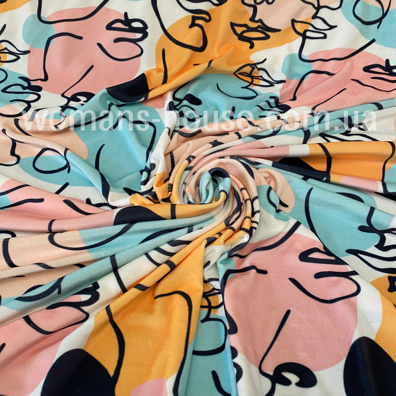 Велюр плюш друкований принт Абстракція обличчя, фото 1