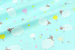 Сатин " Овечки в деревах" на блакитному м'ятному тлі No 160-43 с, фото 3