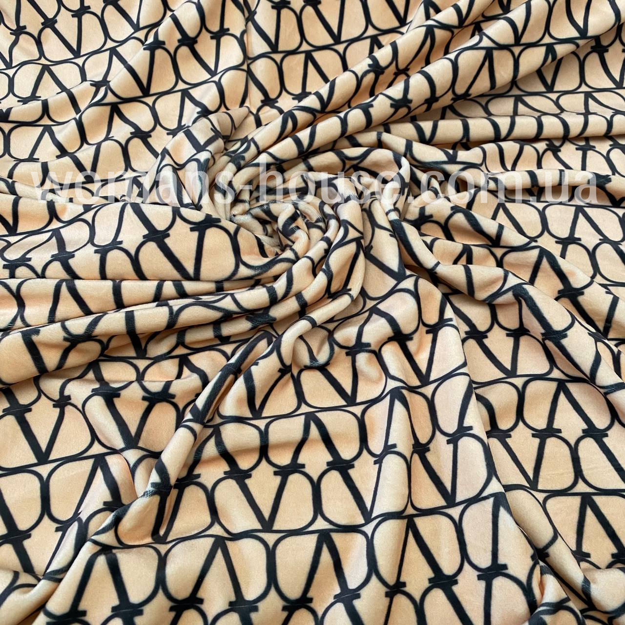 Велюр плюш друкований принт Валентина на бежевому, фото 1