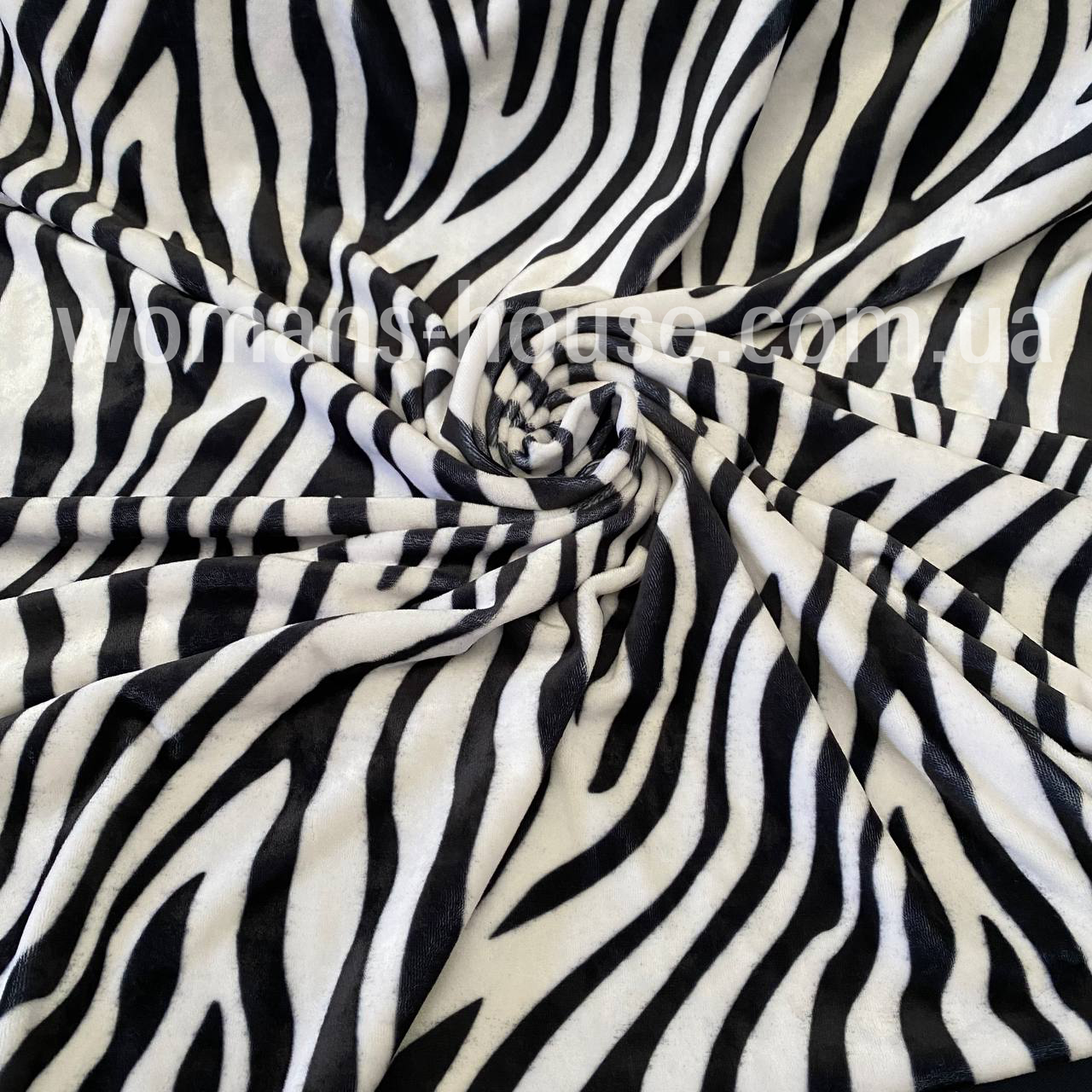 Велюр плюш друкований принт Зебра чорна на білому, фото 1
