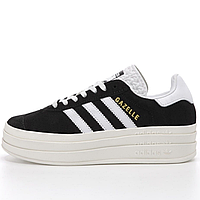 Кроссовки женские и мужские Adidas Gazelle Bold Black White / кеды Адидас Газель болд черные