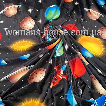 Тканина велюр Плюш (спорт) принт друкований дитячий Планети