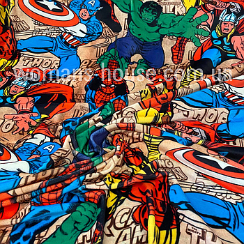 Тканина велюр Плюш (спорт) принт друкований дитячий Супергерої