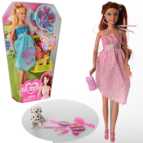 Лялька DEFA 8073,28 см, собачка, сумочка, аксесуари