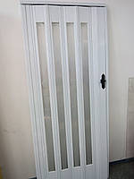 Двері гармошки склінні з декором білий ясен 610 з баштою 860х2030х12 мм
